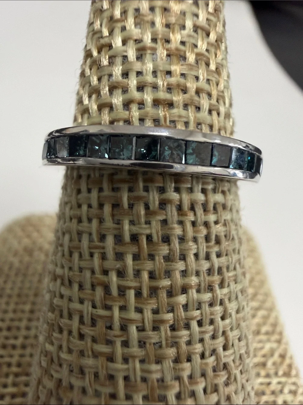 Sterling Silver ring with blue diamonds. Size 7